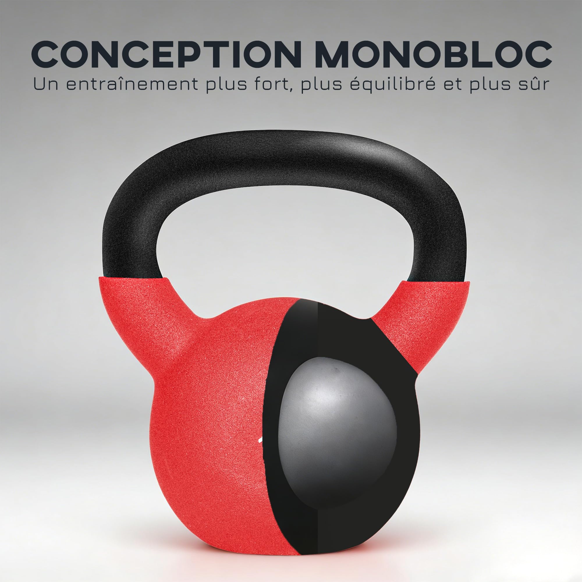 HOMCOM Kettlebell 10 kg en Métal, Poids pour Entraînements avec Poignée Antidérapante et Fond Plat, Kettlebell pour Fitness, Musculation à Domicile et au Gym, Rouge et Noir