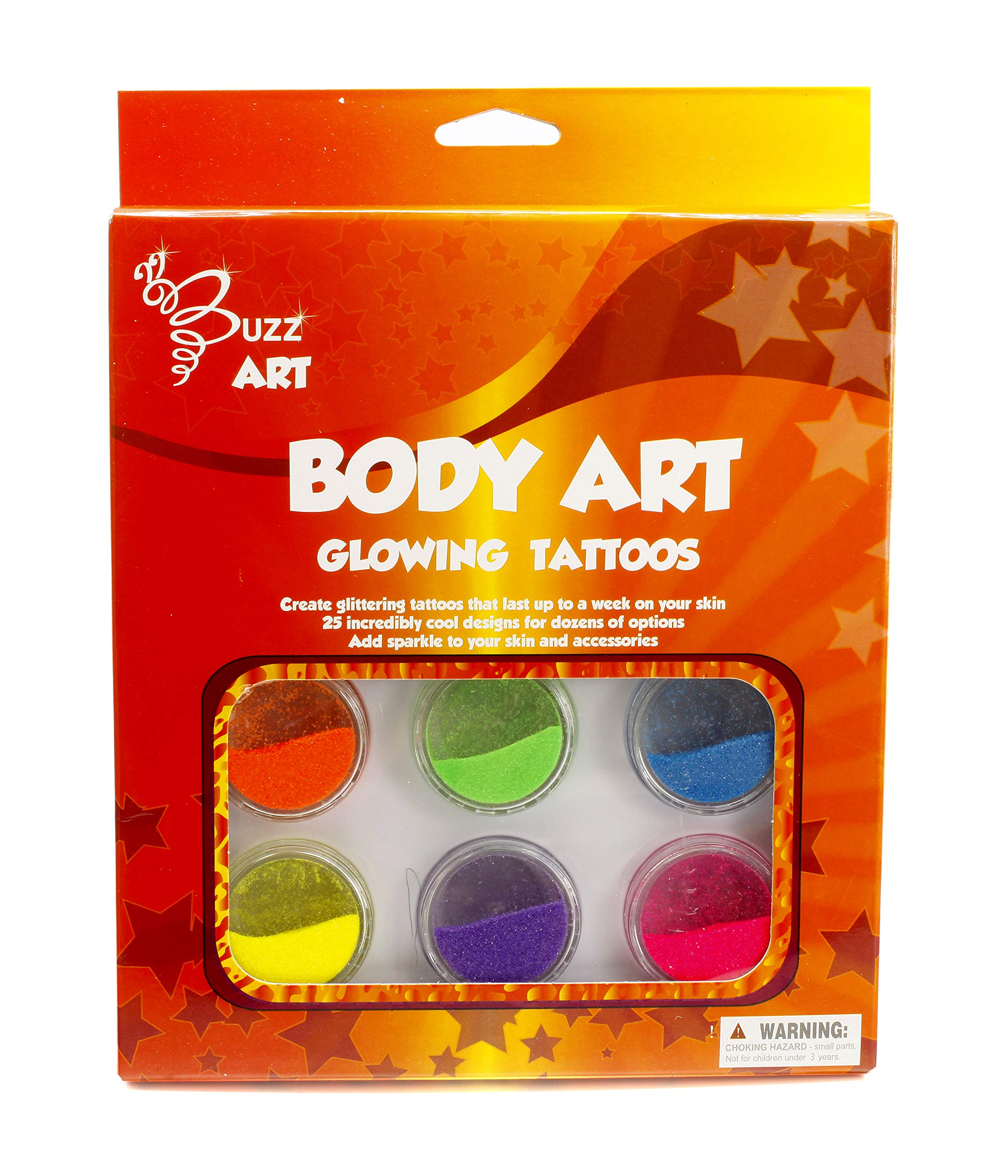 Body Art Tattoos - Glow – Neon Glitter Tattoo Kit with 6 Bright Colours, Long-Lasting Temporary Body Art for Kids & Adults, Easy to Apply