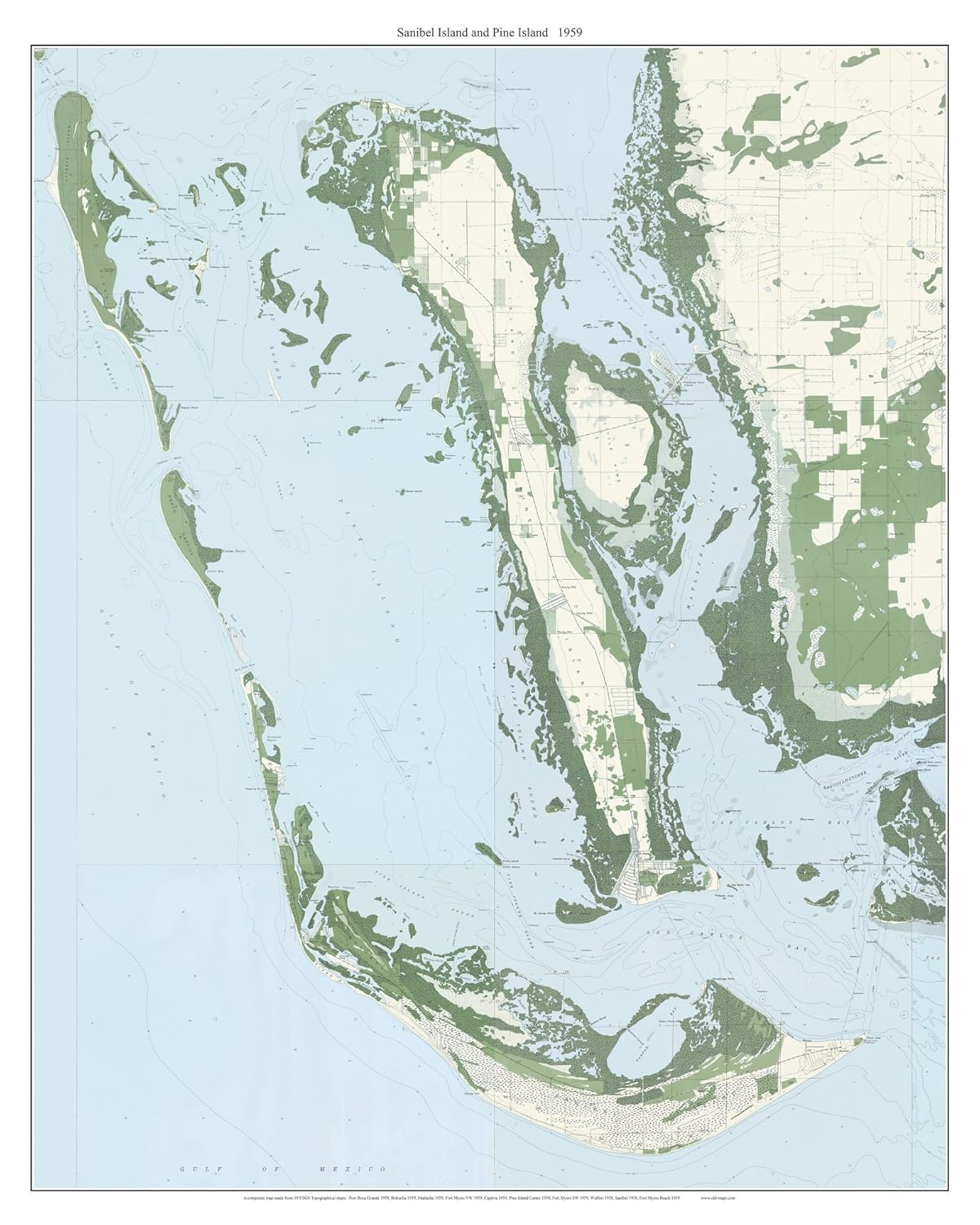 Pine Island Florida Map Amazon.com: Sanibel Island And Pine Island Florida 1959 Topo Map - A  Composite Made From 10 Old Usgs Topographical Maps - Custom Reprint :  Handmade Products