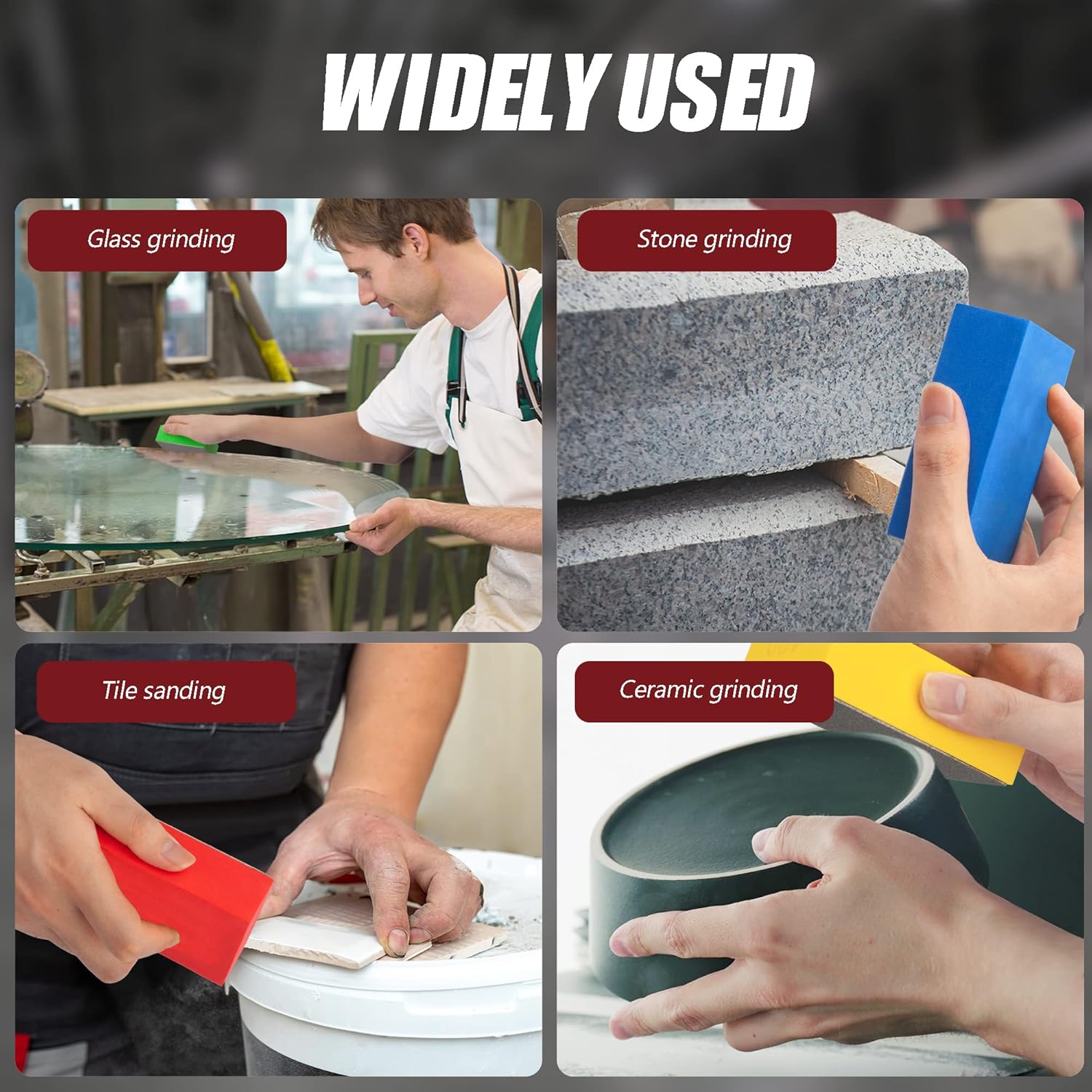 4Pcs Diamond Hand Polishing Pads, 60#,100#,200#,400# (Plane) | for Sanding Ceramics Glass Tile Concrete Stone Marble Granite