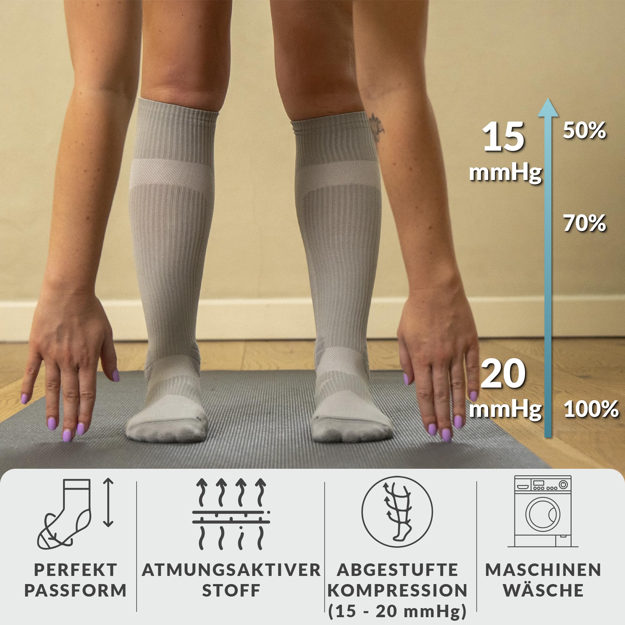 360 RELIEF Sport Kompressionsstrümpfe Damen und Herren - Abgestufte Kompressionssocken fur Laufen, Radfahren, Fitnessstudio, Reise, Flug - Atmungsaktiv Leichte Stützstrümpfe mit Wäschenetz