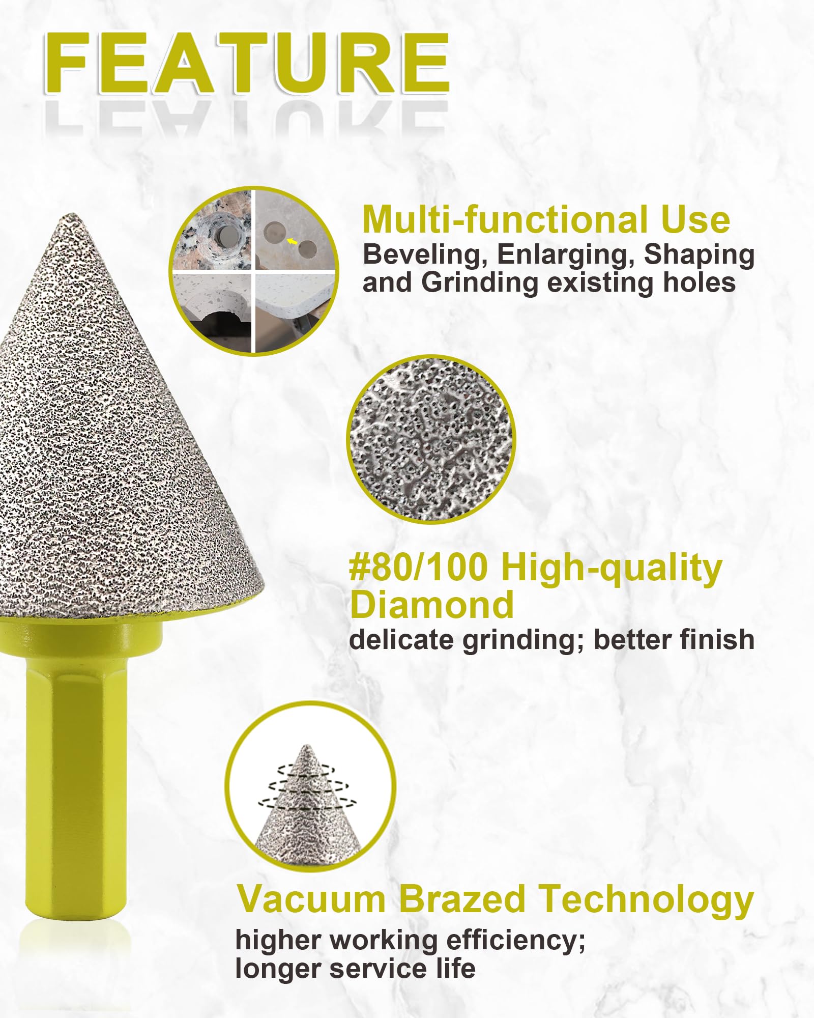 Broca de Chaflán Diamante 35mm Broca Cónica con Mango Hexagonal para Agrandar Limpiar y dar Forma a los Orificios Existentes en Azulejos Porcelana Cerámica Granito Mármol SANLEETEK