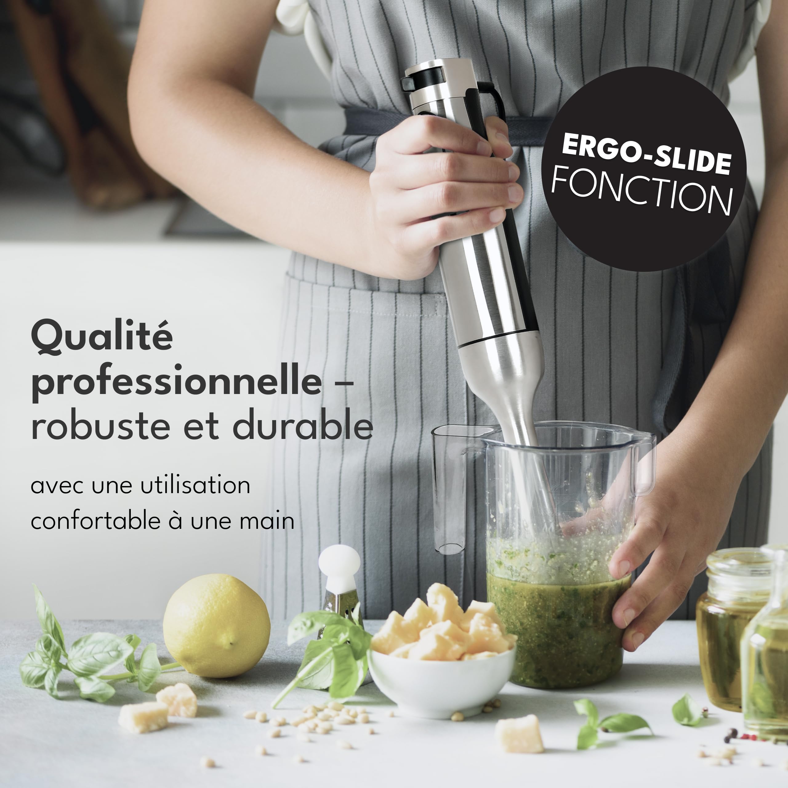 LEBENLANG Premium 1200W Set Mixeur plongeant - 5 Accessoires et protection anti-éclaboussures inclus I Réglable en continu & Turbo I Mixer plongeur blender Mixeurs soupe Hand blender professionnel