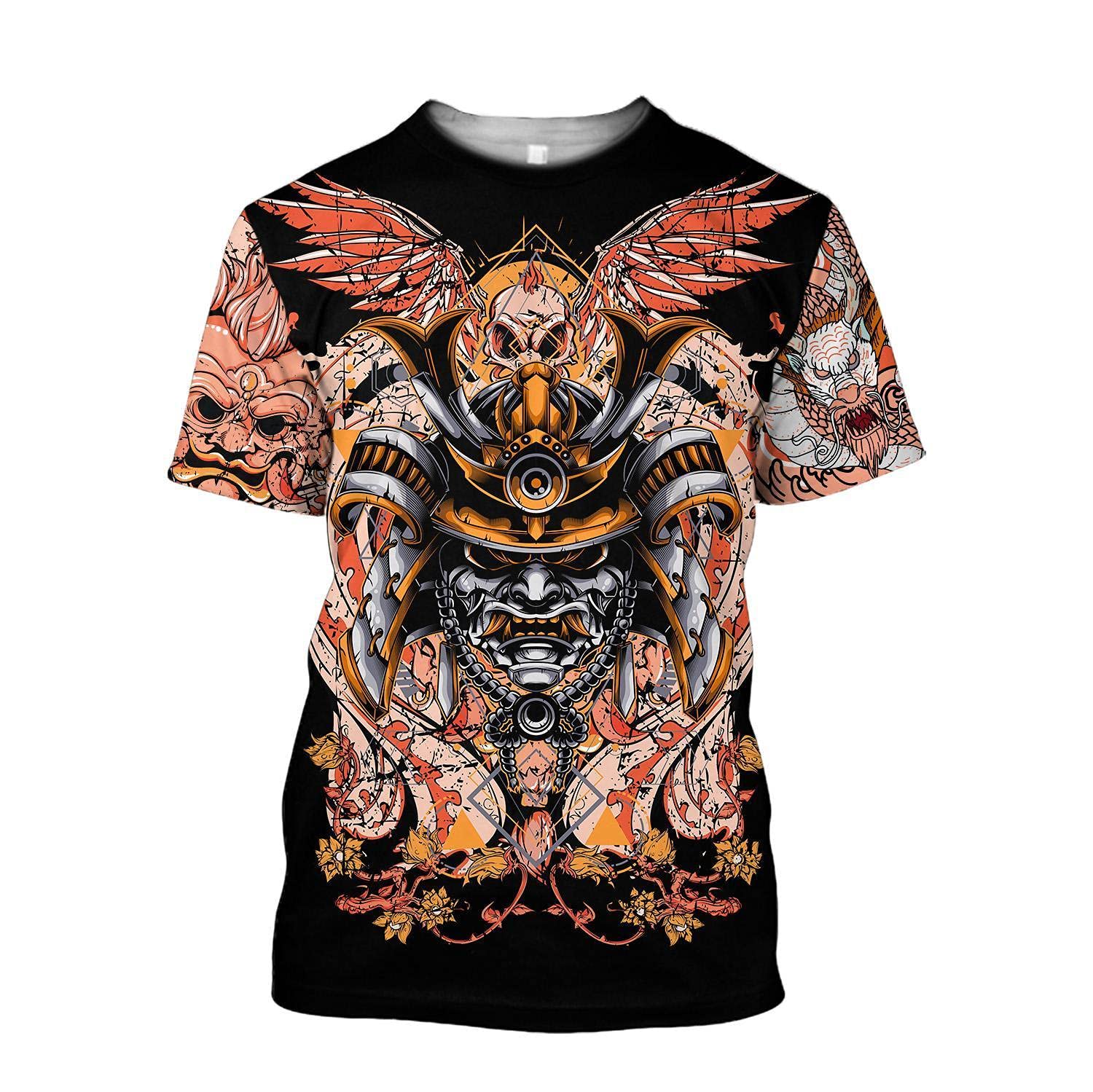 Bbyouth Men's Oni Mask Samurai Tattoo T-Shirt 3D Printed Japanese Demon Harajuku Casual Short Sleeve Tops - Tx-4(Us Size),,6Xl