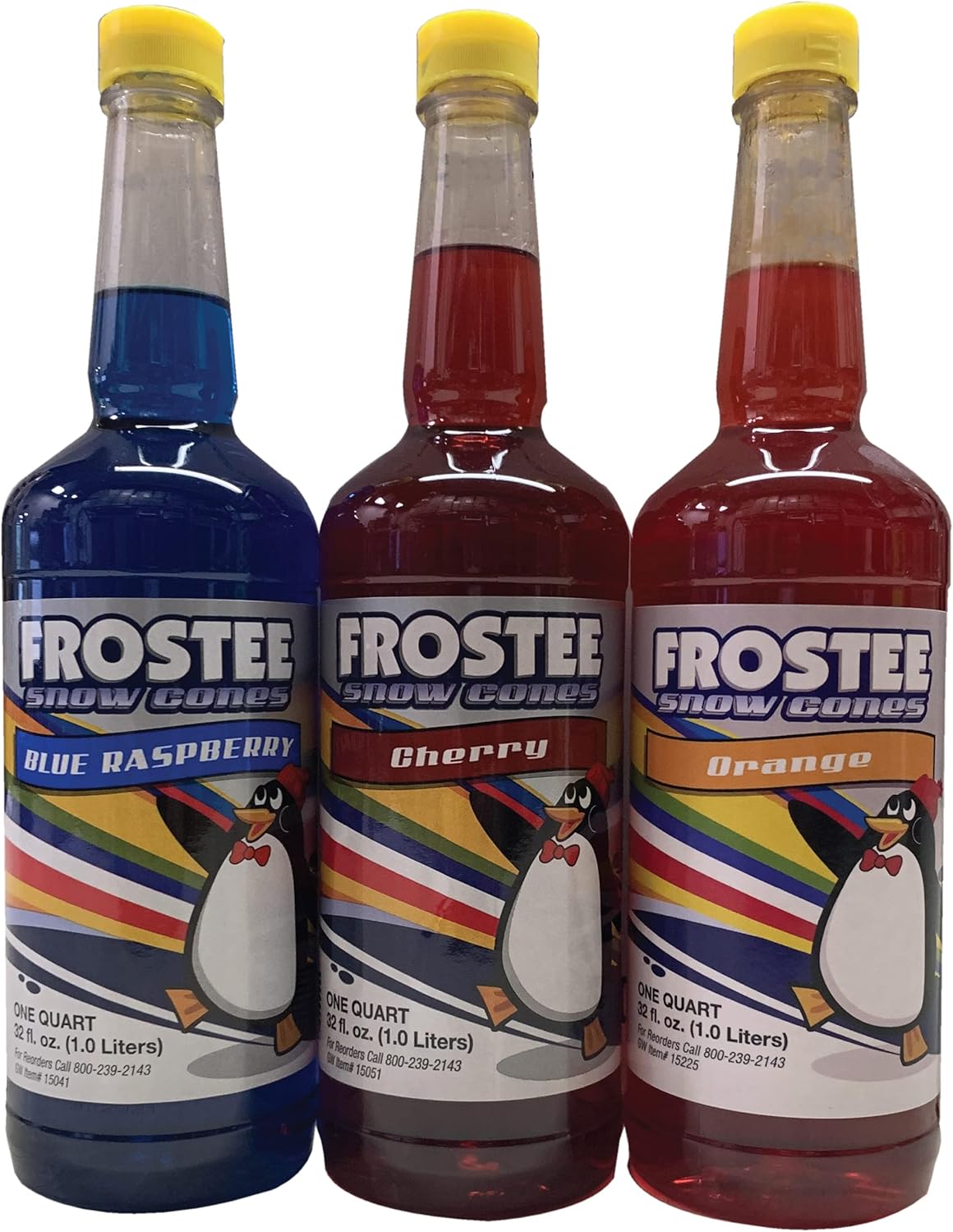 Snow Cone Syrup Shaved Ice Bottles (3Pack) Blue Raspberry, Orange