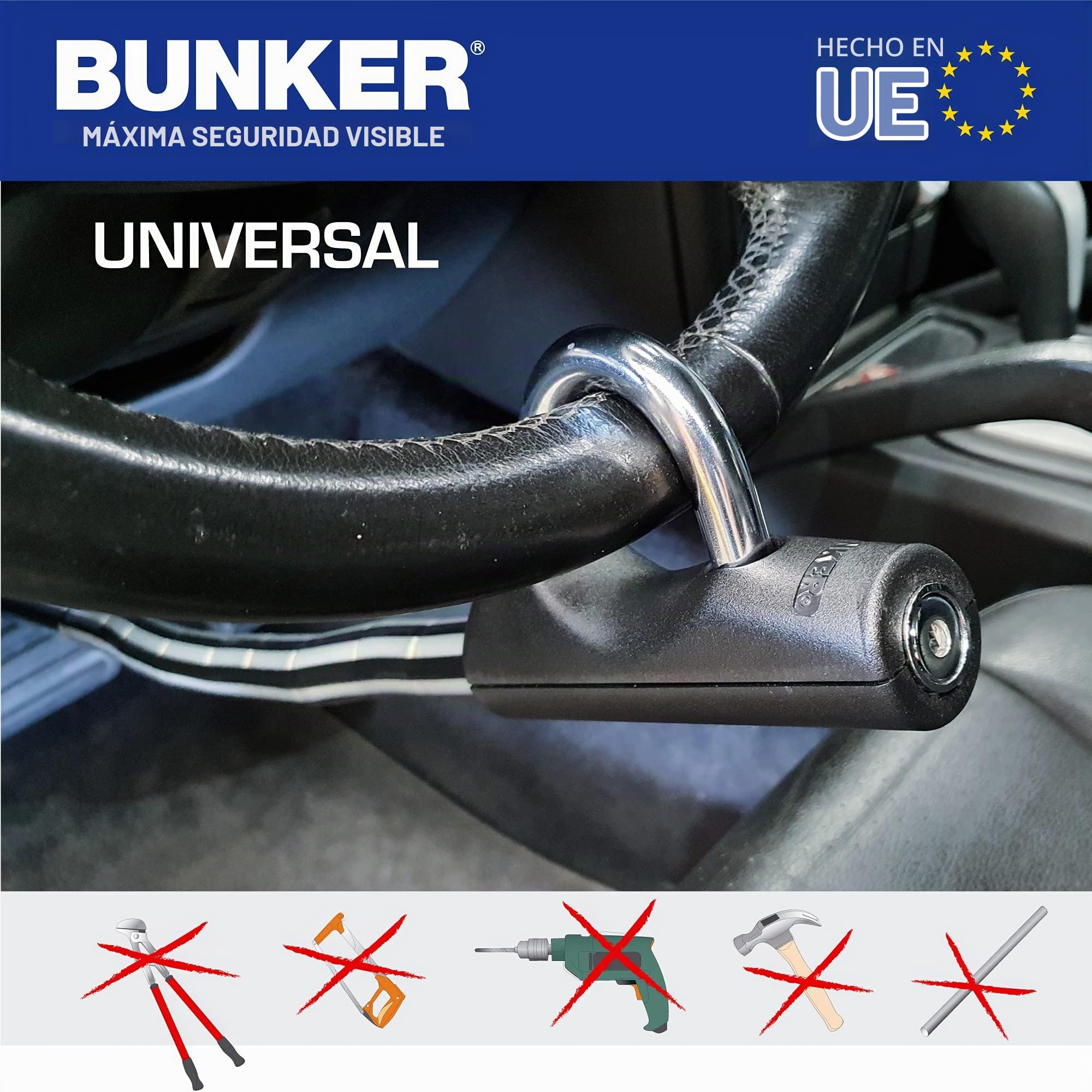 Bunker BP80/B Antirrobo Coche Flexible Alta Gama Volante Pedal, Blindado Articulado, Cierre Basculante Endurecido, Bloqueo Inmovilizador Antirobo Freno Embrague para Auto, Furgoneta, Caravana Camper