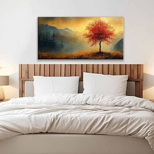 Miniatura 3 de Suconvng Lienzo moderno para decoración de pared, pintura de árbol, decoración estética para el hogar, paisaje dorado, cuadro para dormitorio,