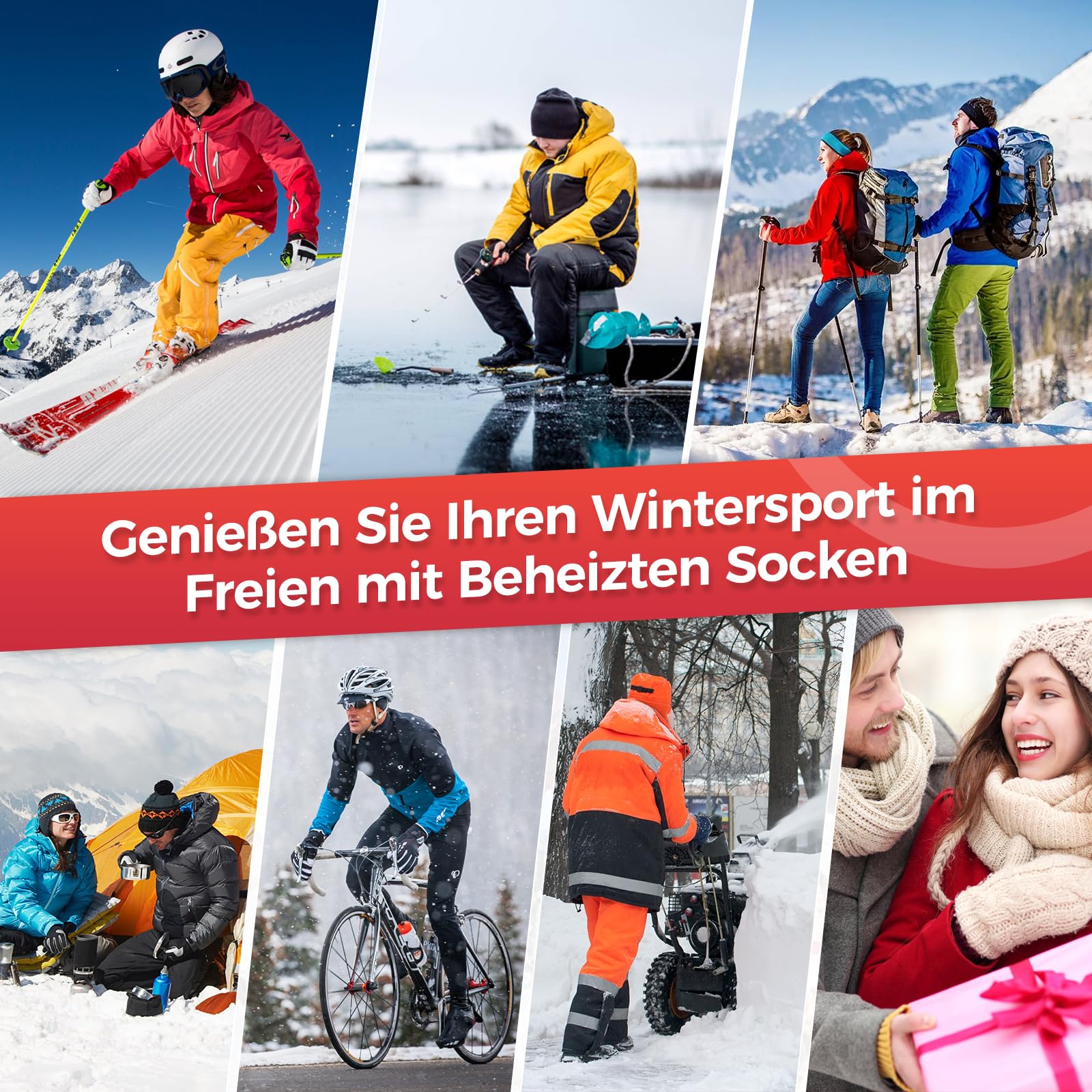 Beheizbare Socken 5v 8000mAh Wiederaufladbare Fußwärmer Warme Socken Damen Herren APP-Steuerung Beheizte Socken 4 Temperatur Heizsocken Skisocken für Outdoor Skifahren Wandern Winter Camping