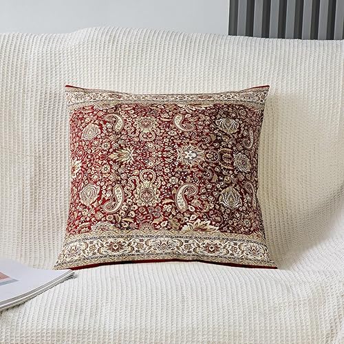 Miniatura 2 de Juego de 2 fundas de almohada de cachemira de 18 x 18 pulgadas, fundas de almohada florales rojas y amarillas para hombres y mujeres, fundas de