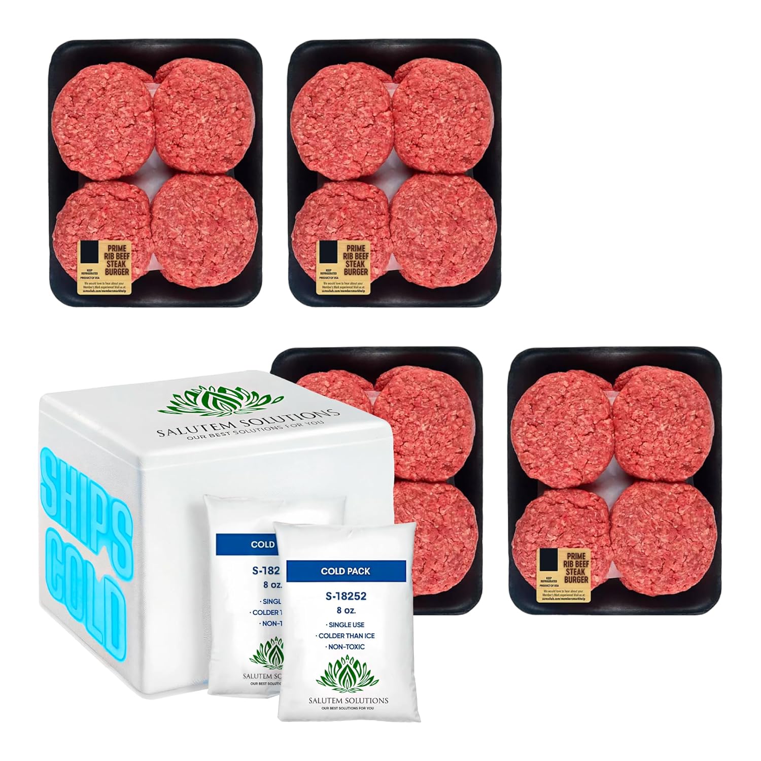 Salutem Vita - Prime Rib Ground Beef Patties, Pre-Formed, 3.4 lbs. (actual weight may vary within 5%) - Pack of 3
