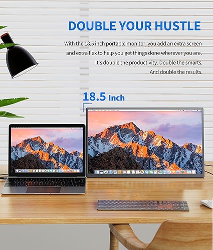 Miniatura 3 de Monitor portátil de 18.5 pulgadas para laptop, 120Hz 1080P con VESA y soporte Monitor de viaje ajustable de 180 para computadora portátil, pantalla