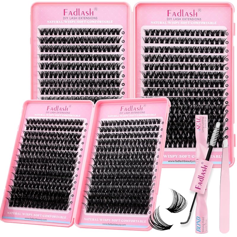 Kit de cílios em tufos FADLASH 60D+80D+100D, curvatura D, 10–18 mm, com adesivo, selante e pinça