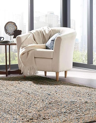 Miniatura 3 de Unique Loom Braided Chindi Collection - Alfombra informal y moderna, de 5 x 8 pies, azulbronceado