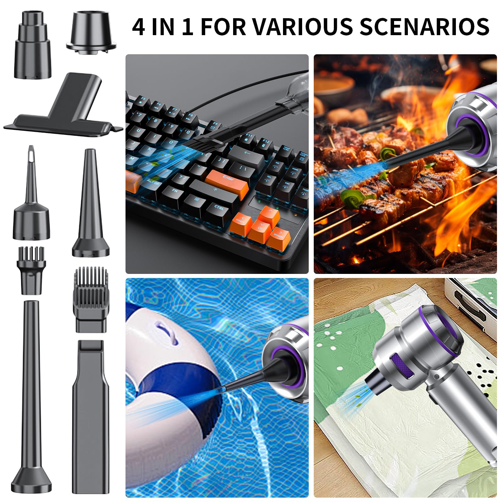 WINWEND Car Vacuum Cleaner High Power - 22000PA Portable Car Vacuums 4 in 1 Compressed Air Duster & Air Blower & Pump Hand Held Vacuum Cordless with Brushless Motor for Cars Home Office