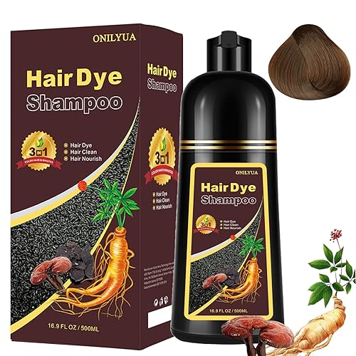 Champú de tinte para el cabello castaño oscuro a base de hierbas, 16.9 fl oz para cabello canas, champú instantáneo de color marrón oscuro 3 en 1