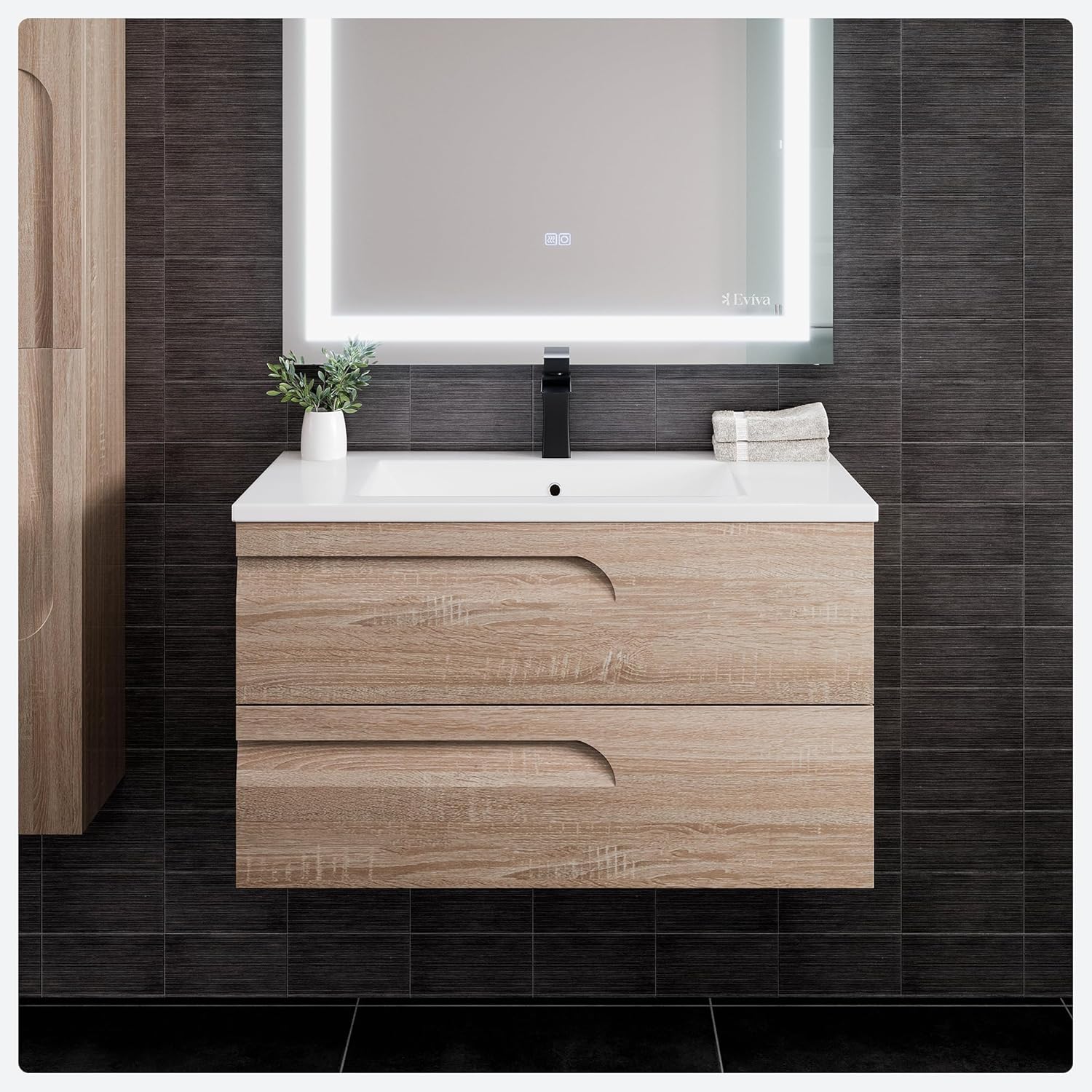 Amazon.com: Eviva Luxurious 36 Inch Maple Wall Mounted Vanity-Bathroom ...