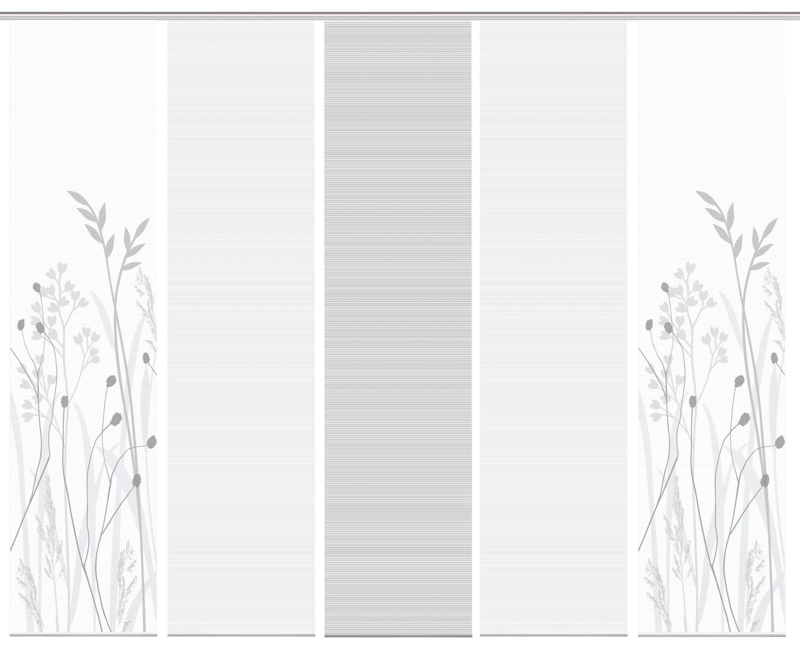 VISION S Schiebegardinen GRASIL, halbtransparent, Höhe 260 cm, grau Bambusoptik, Farbe:grau, Größe:260 x 60 cm, Anzahl:5er Set (2X, 2X, 1x)