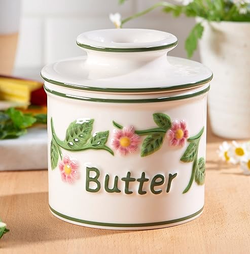 Vista 5 de Butter Bell - The Original Butter Bell crock by L Tremain, a Countertop French Ceramic Butter Dish Keeper for Spreadable Butter, La Fleur Collection