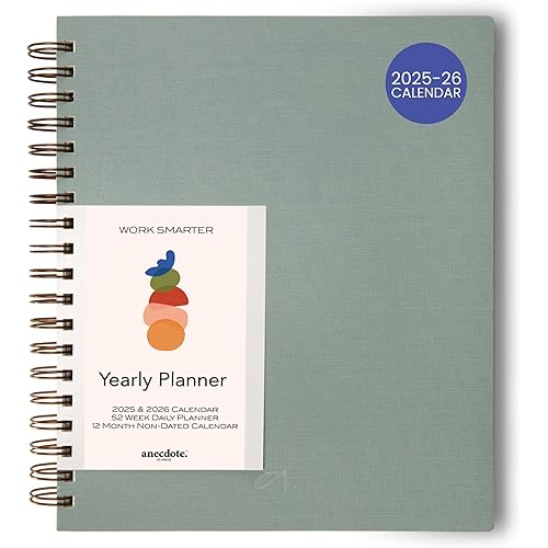 Anecdote Planner 2026 (8.5" x 10") Daily Planner Weekly Monthly Planner - 52 Weeks w/Library Buckram Cover, Brass Spiral - A4 Size Bleed-Resistant Paper – Dutch Blue