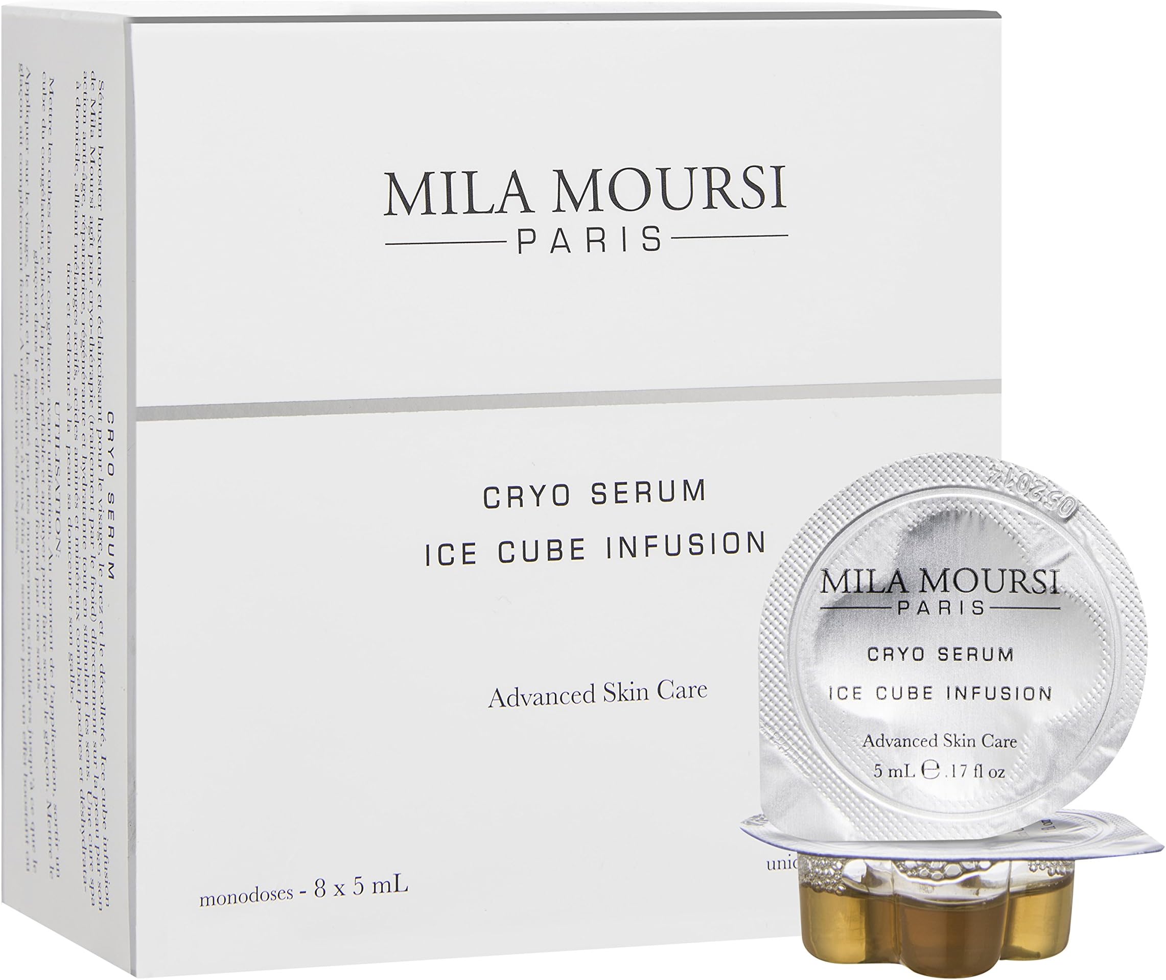 Mila Moursi | Cryo Serum Ice Cube Infusion | Cryotherapy Facial Treatment | Combats Puffiness & Inflammation While Hydrating & Restoring Skin’s Natural Radiance | Monodoses - 8 x 5 mL