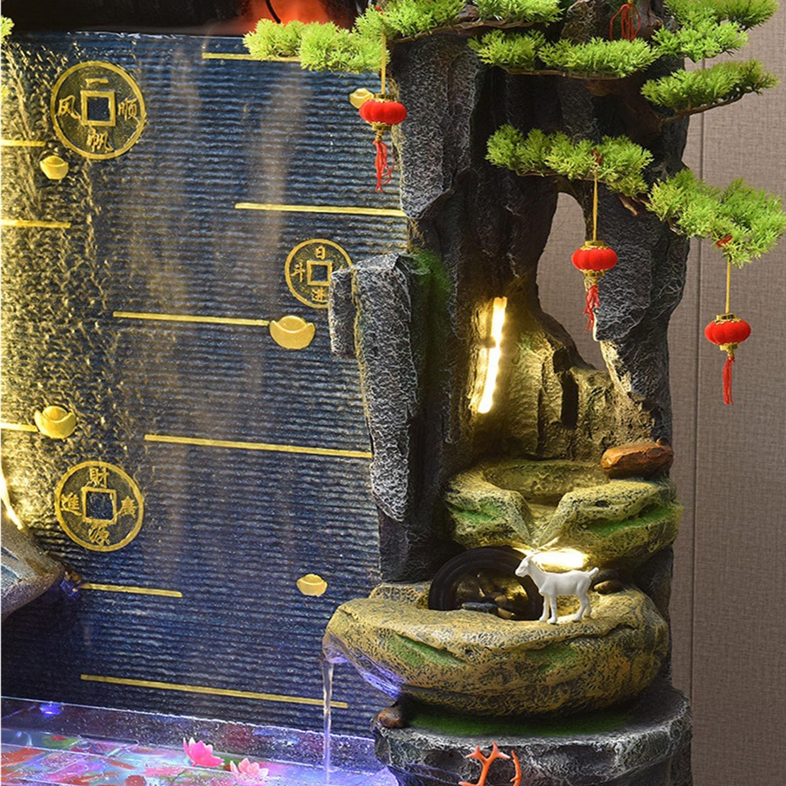 Fuente de suelo de pie para sala de estar, Fuente de pie for sala de estar con estanque de peces, decoración del vestíbulo de la oficina con fuente de cascada de rocalla, for un ambiente hogareño sere