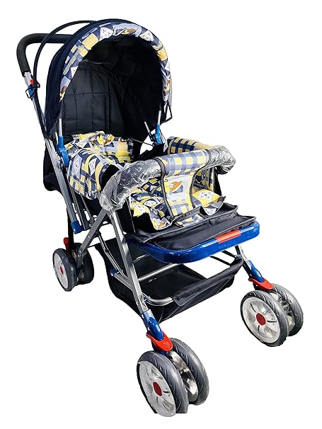 Evoshine Foldable, Lightweight Stroller with Food Tray for 0-4 Year Baby Boys, Girls Travel Friendly with Full Canopy, 360 degree Wheels & Easy Fold, Reclining Pram (White) (Yellow)