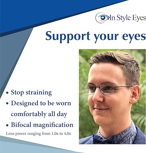 Miniatura 3 de In Style Eyes Enda Middle - Gafas de lectura bifocales de diseño italiano con montura metálica con cable, lente no polarizada