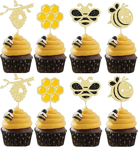 Miniatura 7 de Gyufise 30 piezas de adornos de resina para cupcakes de abejorros y abejorros, pequeñas figuritas de abeja y girasol, para temática de abejas, baby