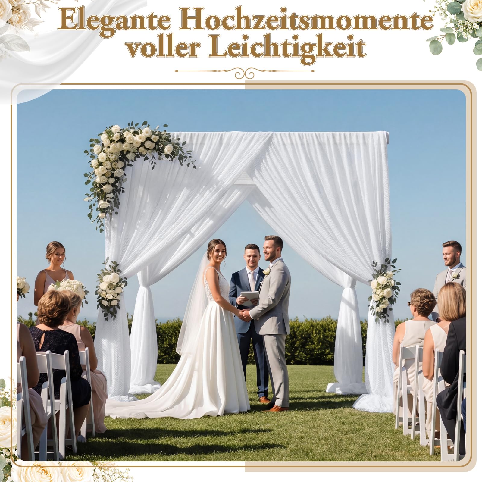 Namalu 6 Arche Tenture Mariage 75 x 500 cm Rideau en Tulle Blanc Voilage Blanc Drapé en Organza Rideau de Gaze pour Décoration de Mariage Cantonnière Décorative Cérémonie Fête Toile de Fond