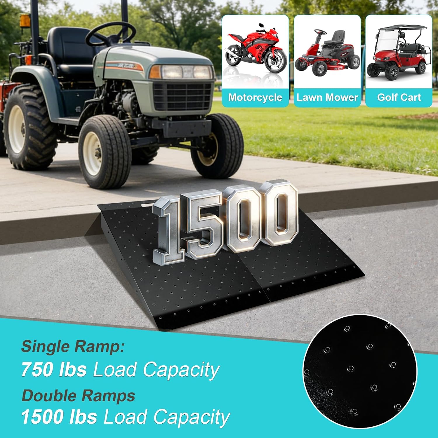 Heavy-Duty Shed Ramp for Riding Mower, 1500 lbs Capacity, Loading Ramp for Sheds, Garages, Wheelchairs, Barns ATV, Lawnmower, Sturdy Anti-Slip Punch Plate Ramps-2PCS-Black