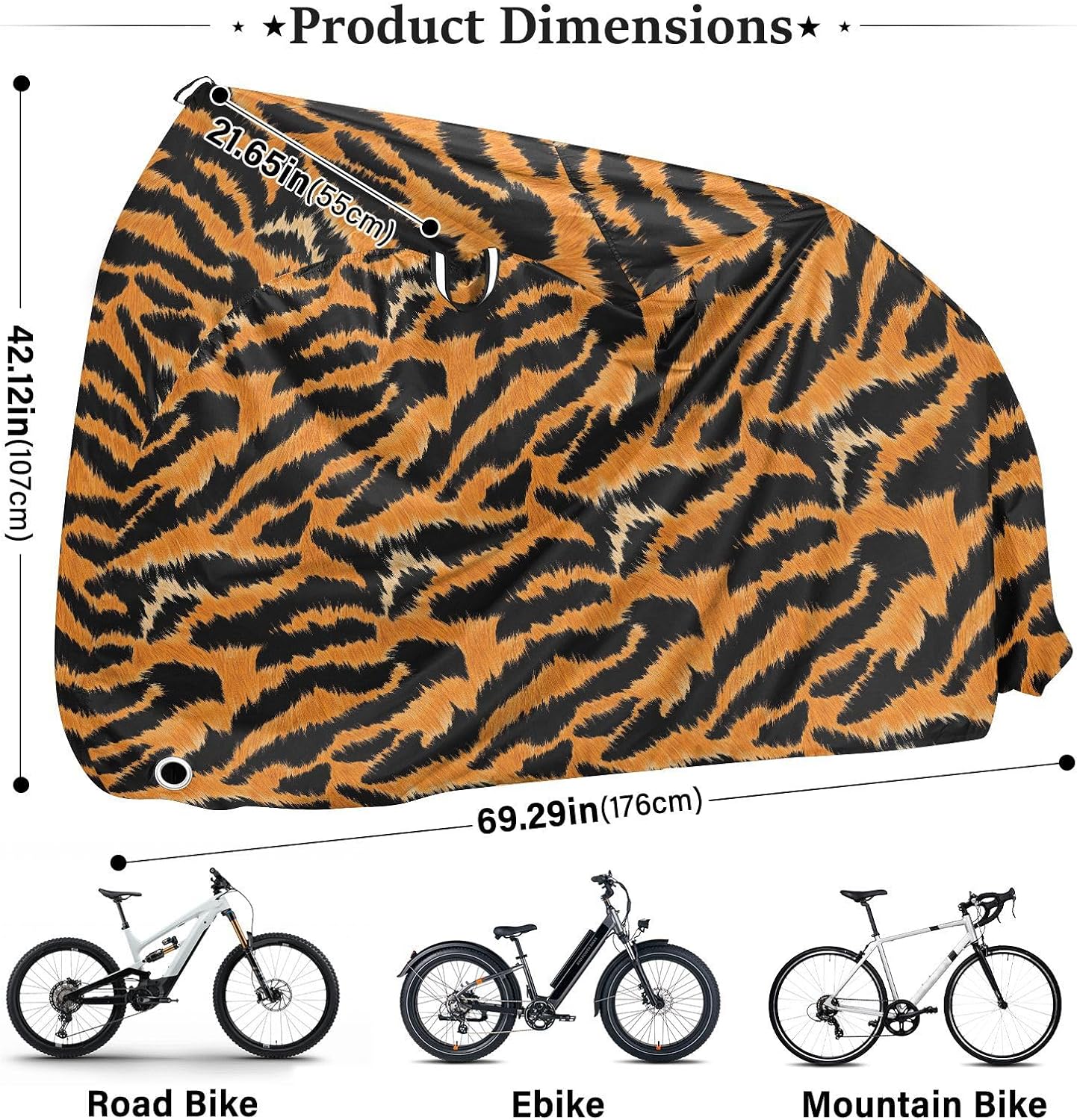 ALAZA Yellow Tiger Print Bike Cover Waterproof Outdoor Ebike Bicycle Covers Tarp Protection for 1/2 Bikes, Sun UV Dust Wind Proof