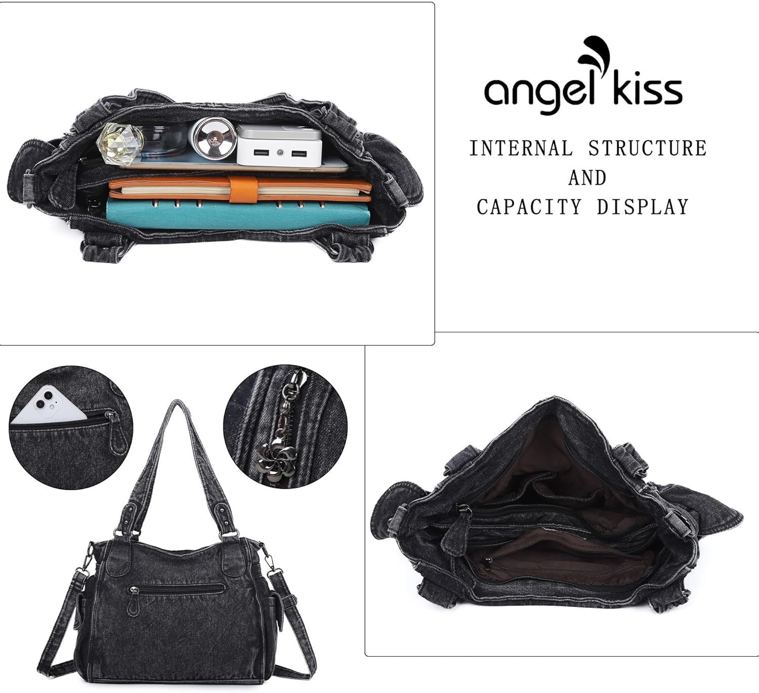 Angel Kiss Handbags for Womens Top-Handle Hobo Purse Roomy Casual Shoulder Bags PU Tote Satchel Purse for Women - Image 3