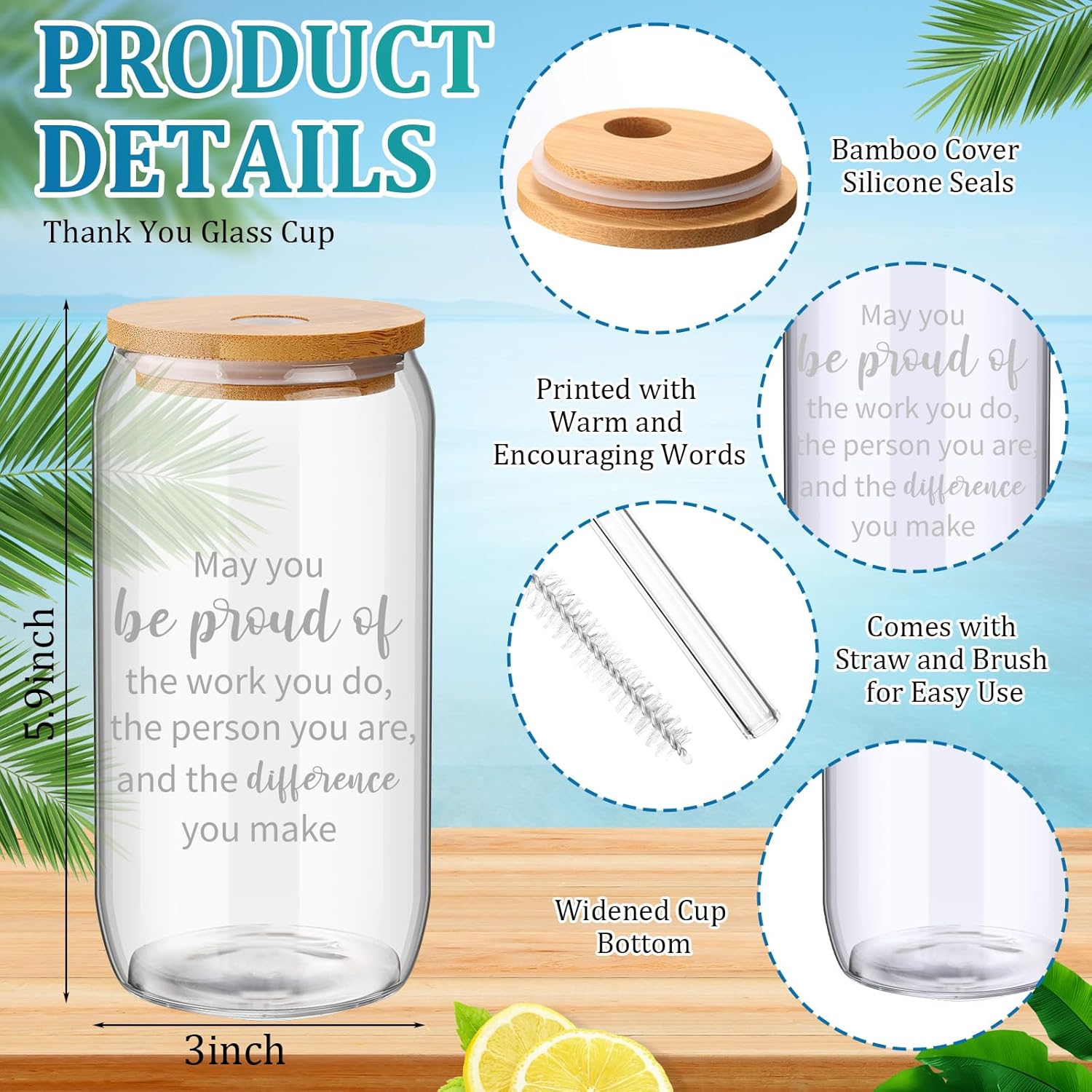 Skylety 12 Sets Valentine Employee Appreciation Gifts Bulk May You Be Proud of The Work You Do 16 oz Glass Cups with Lids Straws Notebooks Pens for Team Staff Coworker Nurse - Image 2