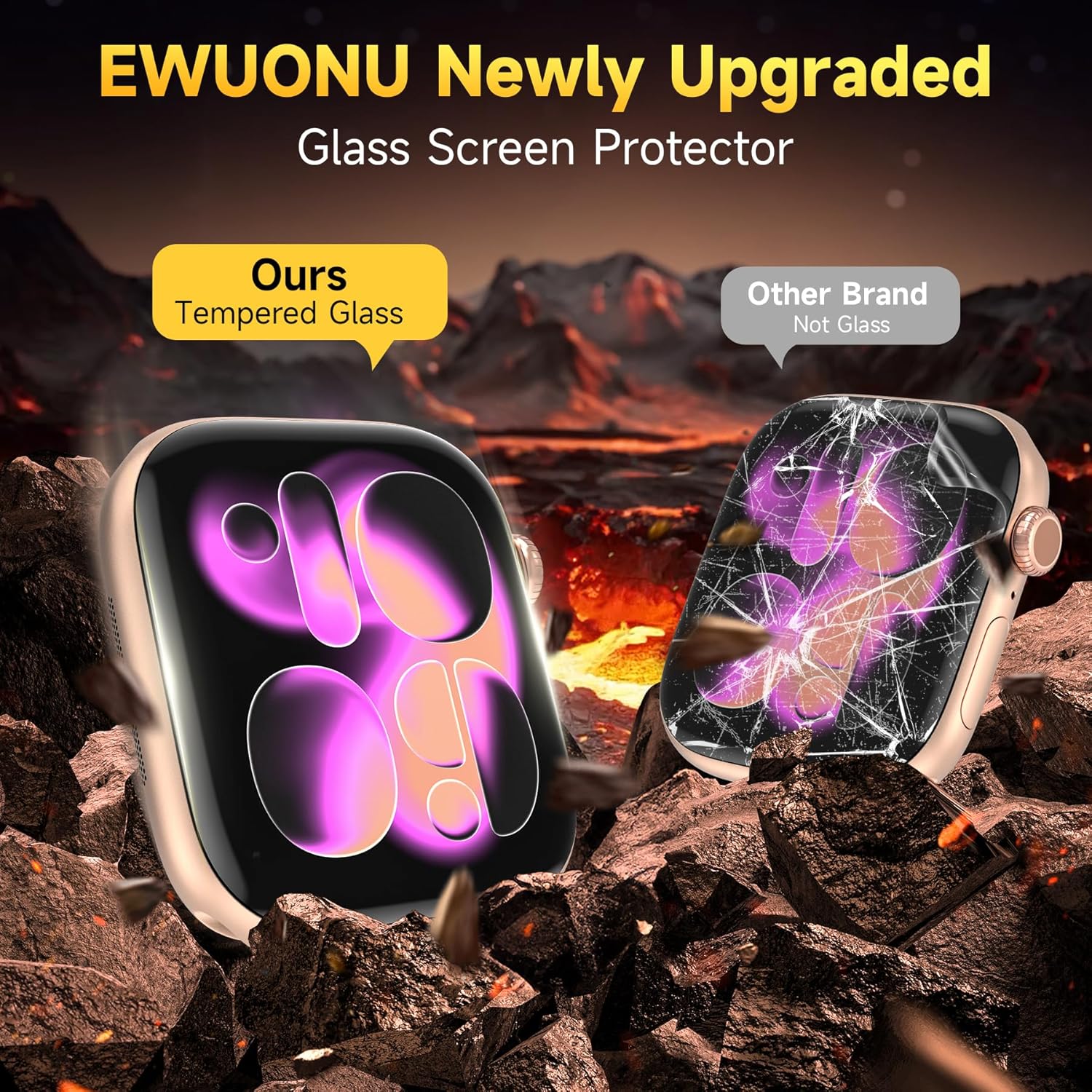 EWUONU 9H+ Glass for Apple Watch Series 11/10 Screen Protector 42mm, 2 Pack Tempered Glass Automatic Align Tech 0 Bubble 3D Full Coverage Waterproof Film, Strong Adhesion for iWatch Cover Accessories