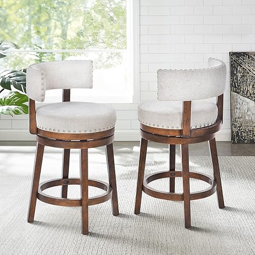 Miniatura 3 de COLAMY Juego de 2 taburetes de bar giratorios, modernos taburetes giratorios con respaldo, taburetes de bar de altura de mostrador, taburete de bar
