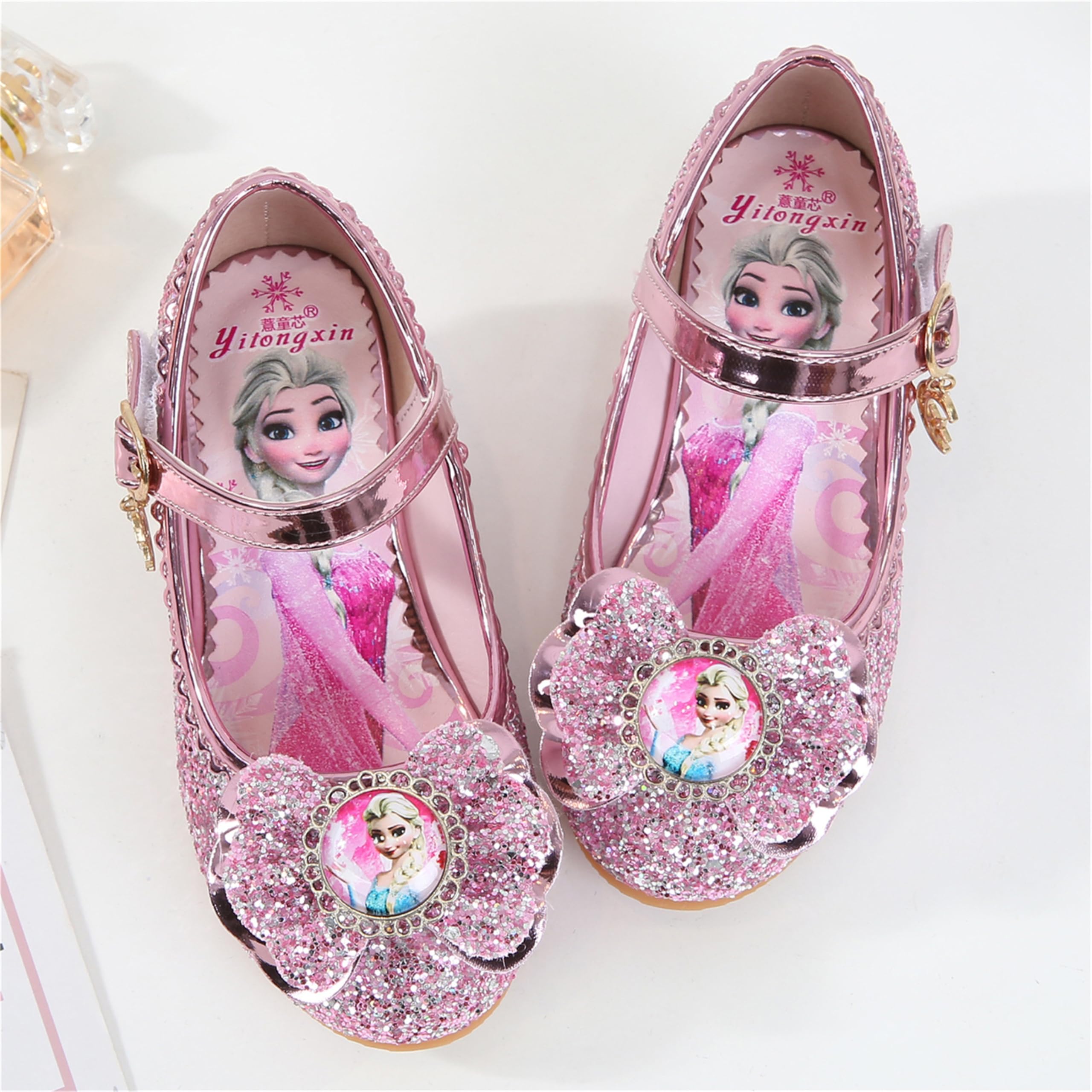 FStory&Winyee Bambino Congelato Principessa per Bambina Elsa Frozen Paillettes Scarpe Costume Ballerine Ballo Adatte per Feste Cerimonia Nozze Natale Cerimonia Carnevale Halloween,Rosa,27