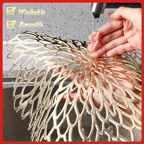 Miniatura 3 de CHENGU 6 manteles individuales redondos de vinilo prensado metálico, 6 piezas, incluye manteles individuales y posavasos, antideslizantes,