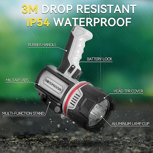 Miniatura 6 de Linterna Reflector Recargable, Súper Brillante 200000 Lúmenes de Larga Duración Luz de Mano Reflector LED para Caza, Navegación y Campismo