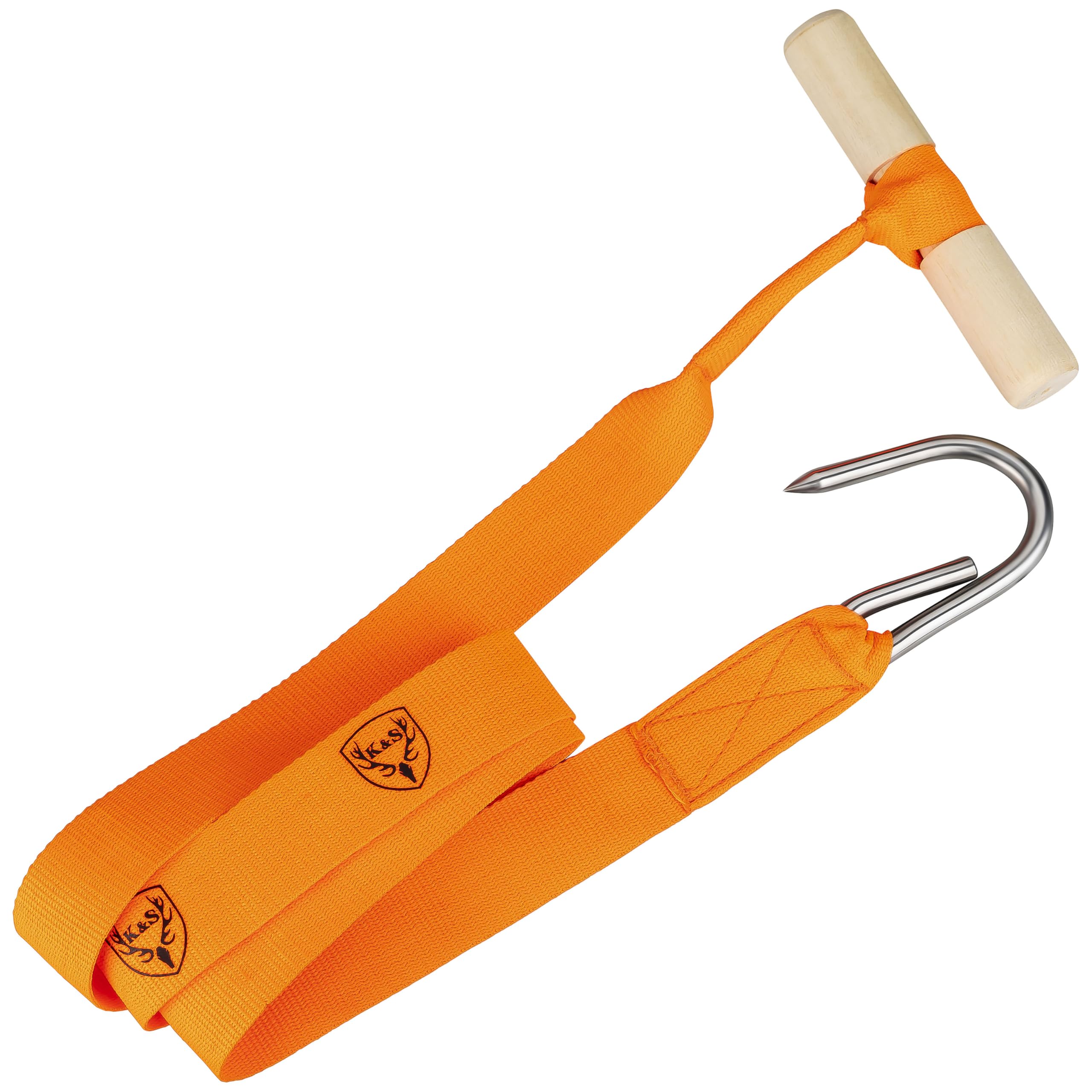K&S Wildkameras Cintura per selvaggina Selvatica, Deer Drag, Aiuto per Tirare Cervi Cinghiale, con Gancio in Acciaio Inox, Arancia