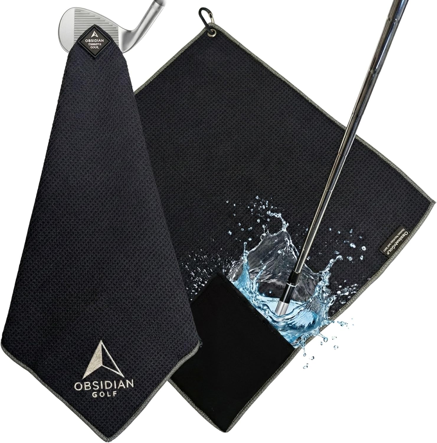 Golf Towel with Magnet & Hydro Pocket – Premium Full-Size Golf Towel HydroPouch Stays Wet for Cleaning Clubs, Easily Attaches to Clubs or Cart, Green-Side Ready (Black)