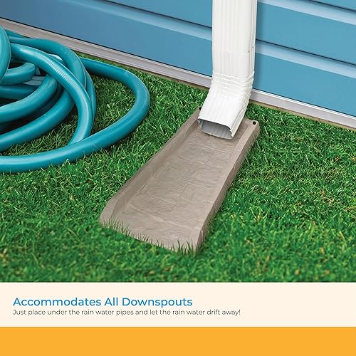 Miniatura 77 de Suncast Compuesto de poliéster fácil de usar, decorativo para exteriores, canaleta de lluvia Downspout, bloque de salpicaduras para desagües debajo