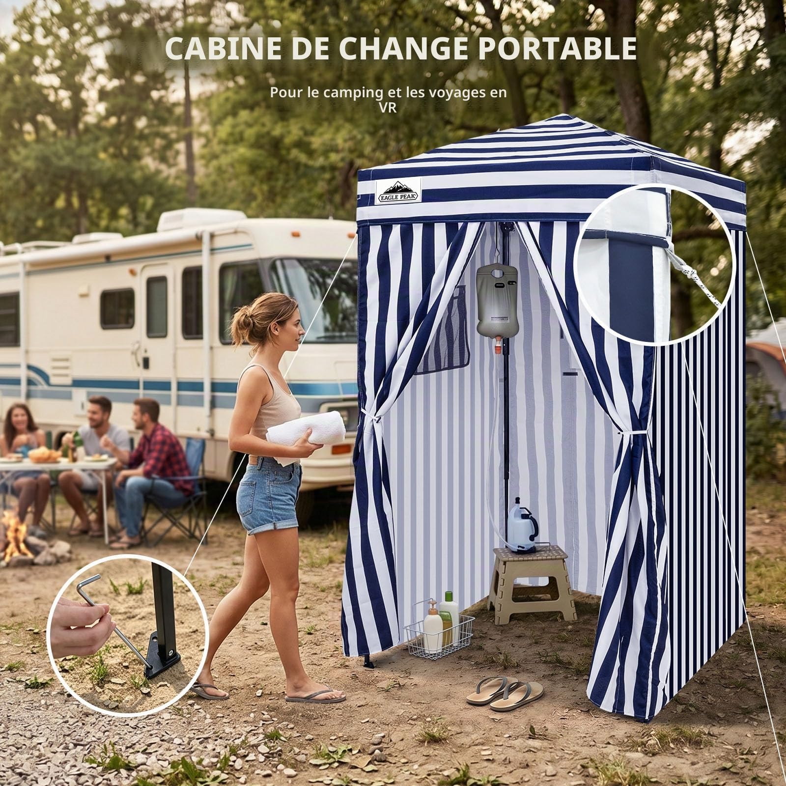 EAGLE PEAK Flex Ultra Compact 1,2x1,2 m Canopy Pop-up, Abri Solaire, Cabine d'essayage, Cabane de confidentialité Portable pour Piscine, séances Photo Tendance ou Camping, Bleu/Blanc