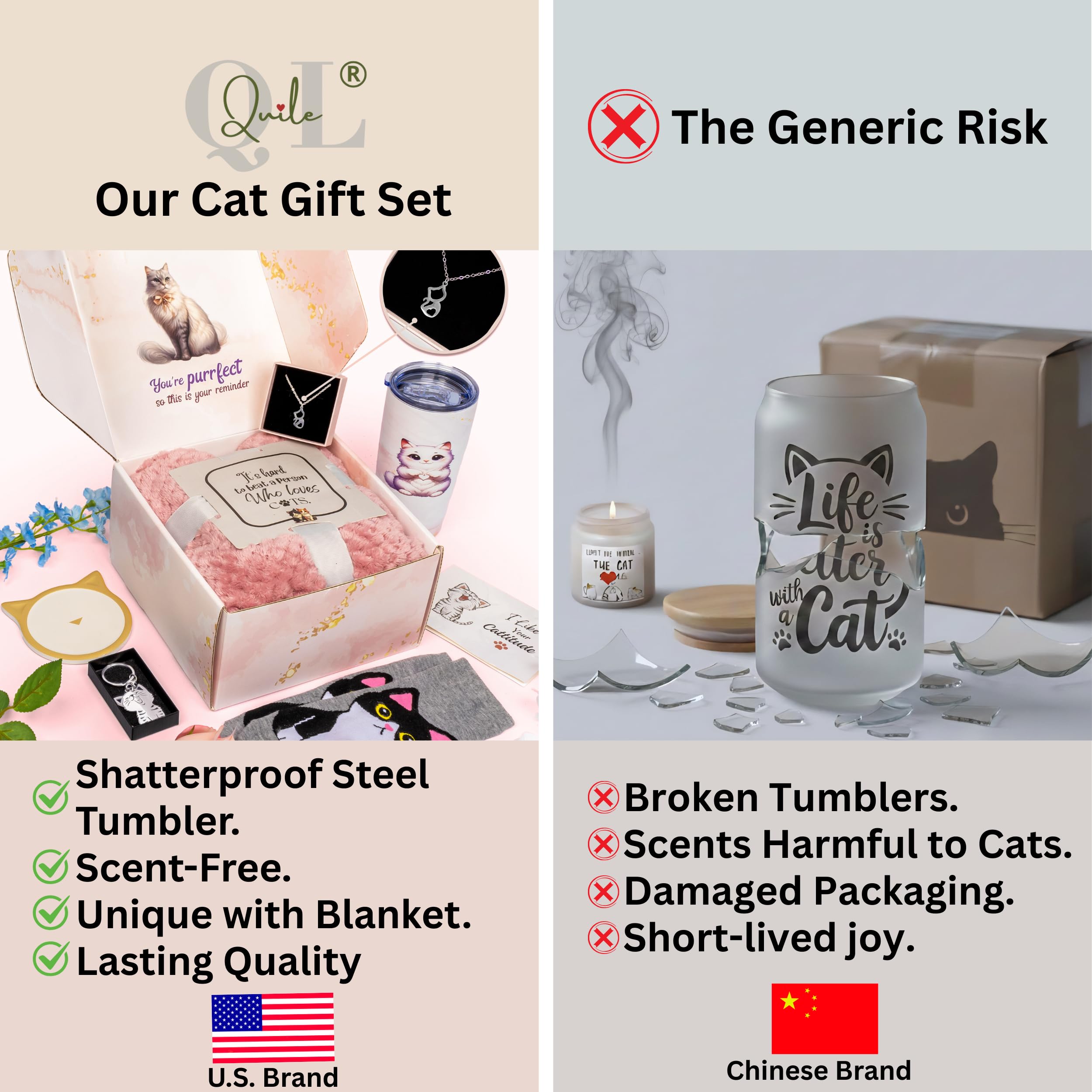 Luxury Cat Lover Gifts for Women, Cat Mom Gifts for Women, 8pc Cats Themed Gift Set with Premium Blanket & Shatterproof Steel Tumbler, Crazy Cats Lady Gift Box for Birthday & Mothers Day