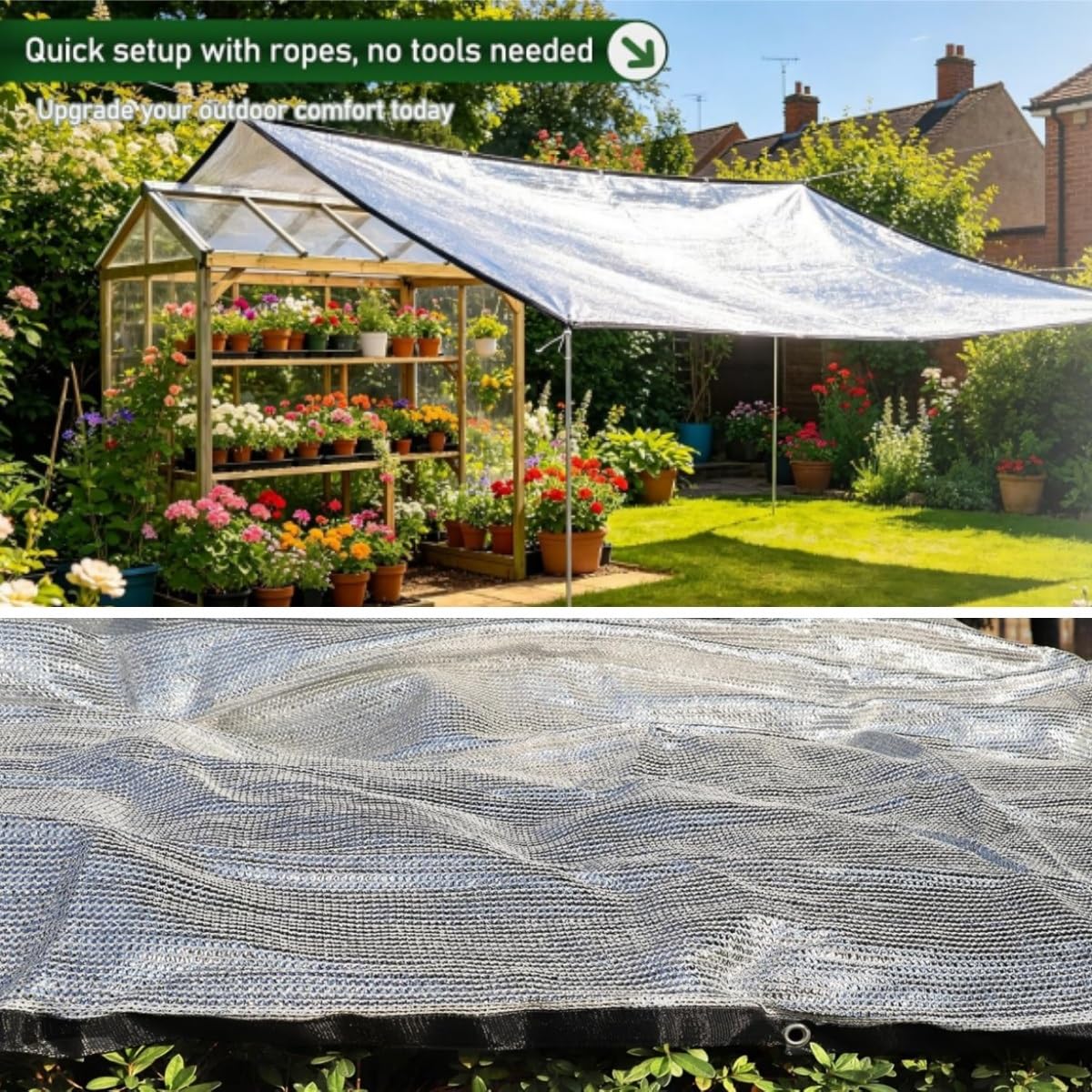 Odblaskowa tkanina z folii aluminiowej, odporna na promieniowanie UV, siatka przeciwsłoneczna z przelotkami, osłona zewnętrzna do samochodów, bud psów, kampera, patio, ochrona przed zacienieniem 95%