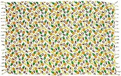 Canga de Praia Tropical, Em Vicose, Saída de Praia com Franjas, Estampa de Frutas, Abacaxi, Banana, Melancia e Morango