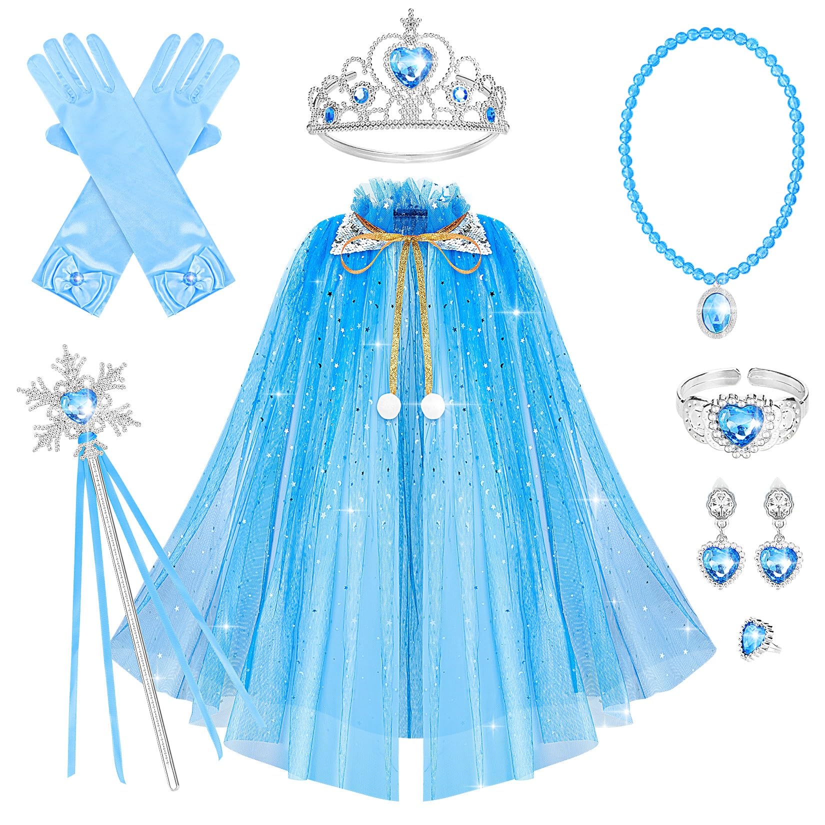 10 Pieces Princess Cape Set Dress up Clothes for Little Girls Party Cosplay Cloak with Jewelry Tiara Crown Wand Gloves