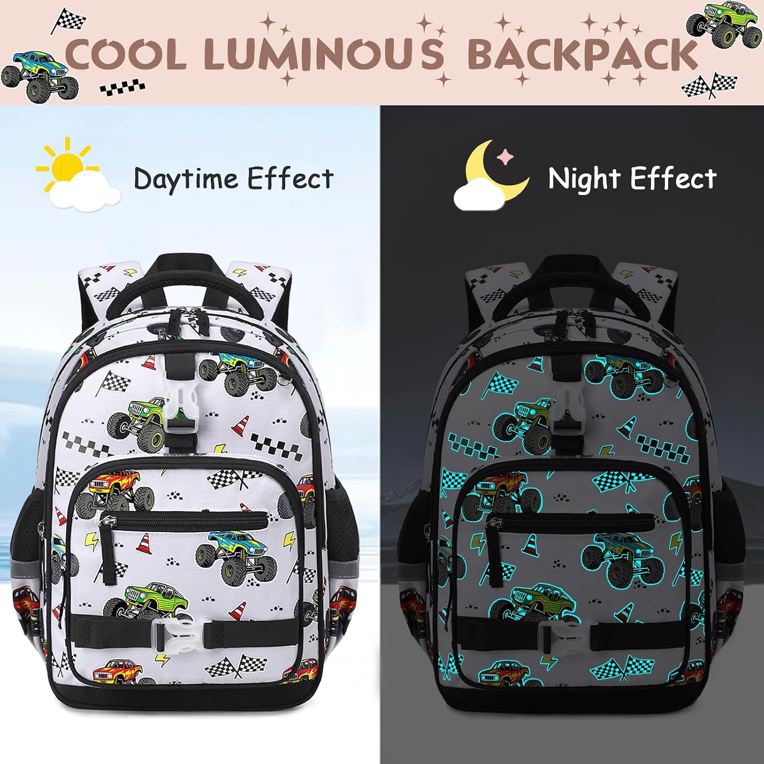 5pcs Luminous Kids Backpack Boys Bento