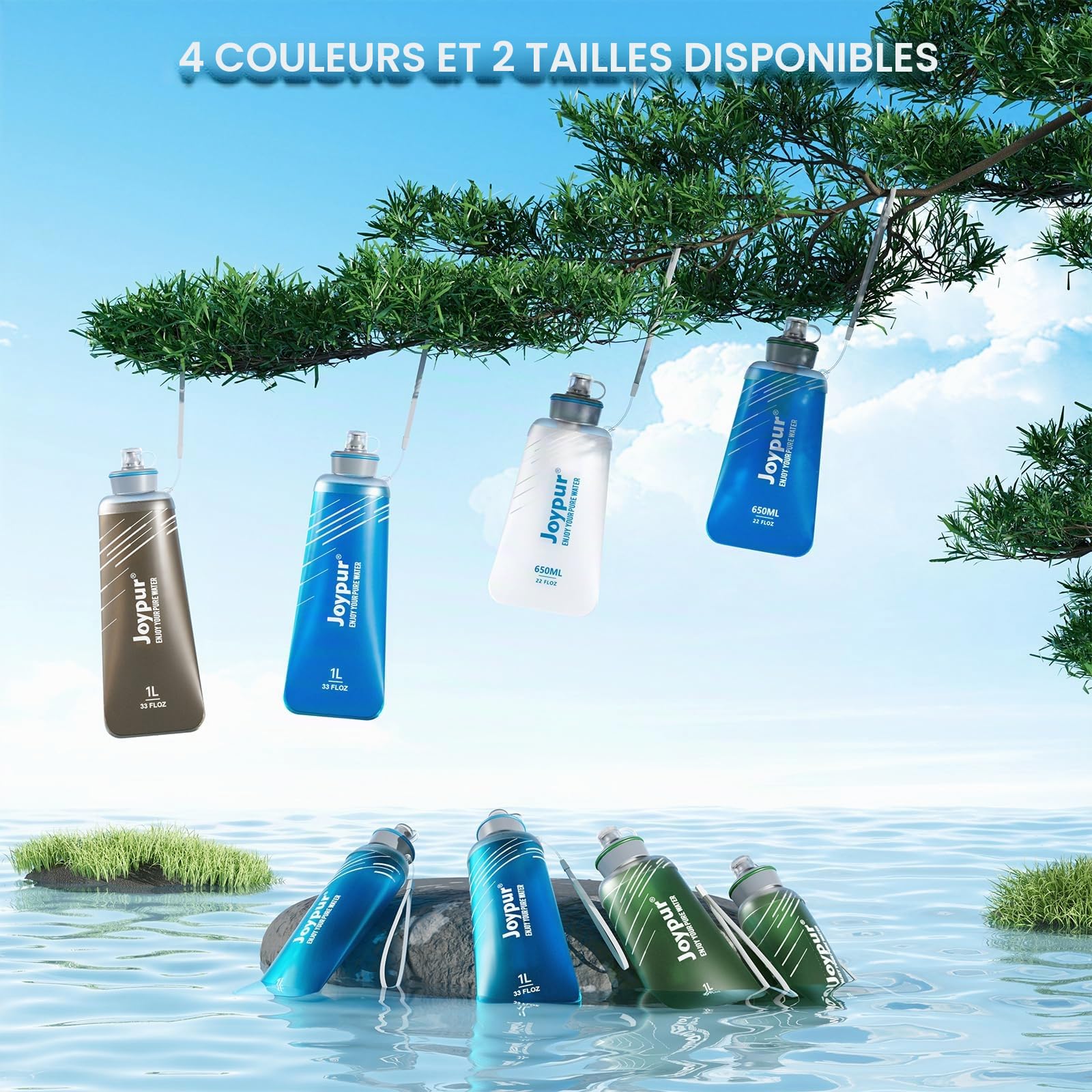 Bouteille Eau Pliable avec Filtre 650ml/1L, Filtre à Eau Portable 3 Couches, Élimine 99.9999% des Impuretés, Ultra-léger 100g, TPU Qualité Alimentaire