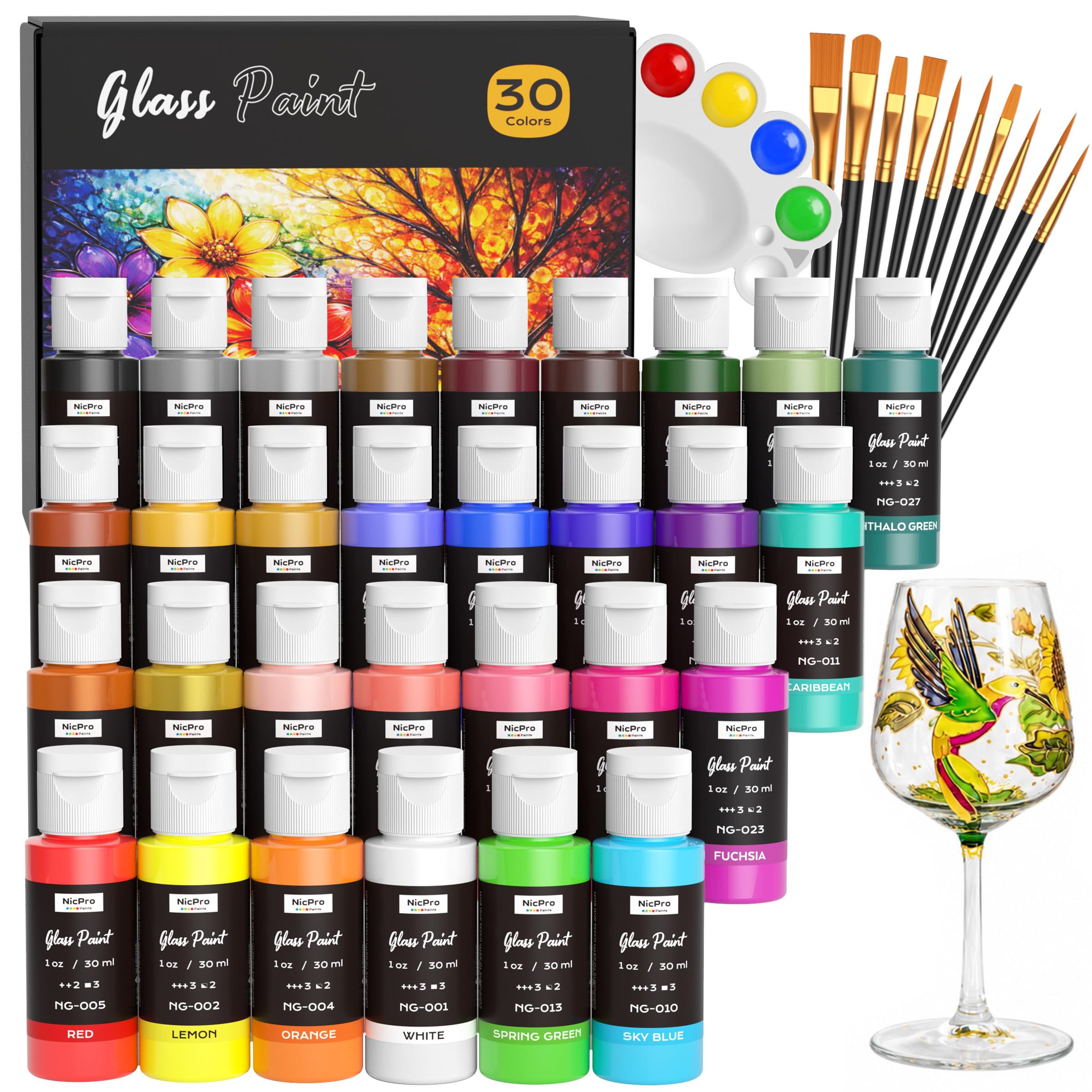 Nicpro 30 Colors Stained Glass Paint Set, 1oz / 30ml Waterproof Acrylic — image 1
