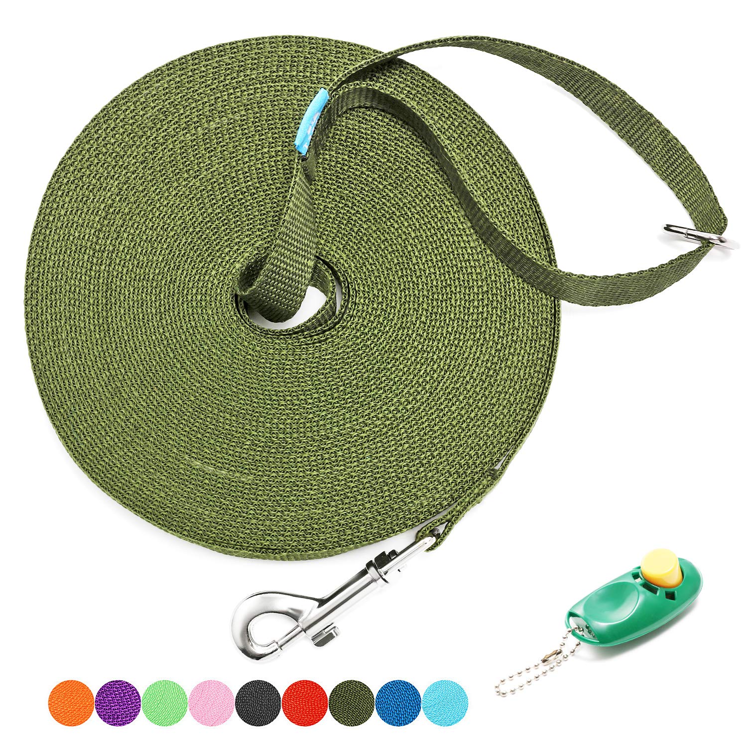 BAAPET 15 ft, 20 ft, 30 ft, 50 ft, 100 ft Long Leash for Dog Cat Training, Play, Camping, or Backyard Lead with Free Training Clickers for Small, Medium and Large Dogs or Cats (100 Feet, DarkGreen) (B08FQWSV1Y) Amazon Price History, Amazon Price Tracker